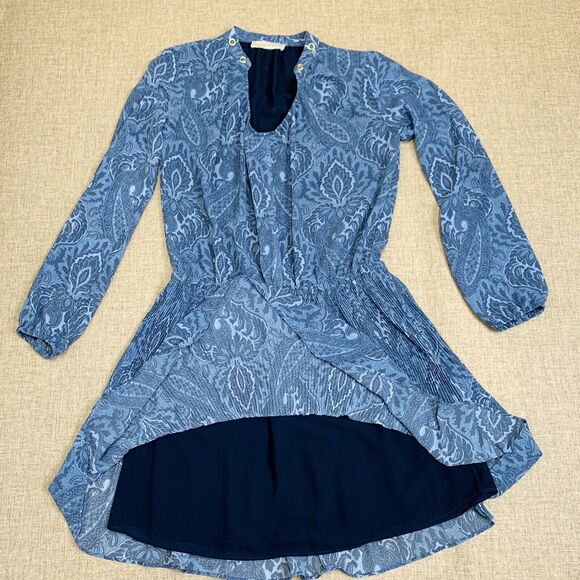 Michael Kors Blue Paisley Peasant Sleeve U Neck sheath Chiffon Dress formal - Picture 13 of 16